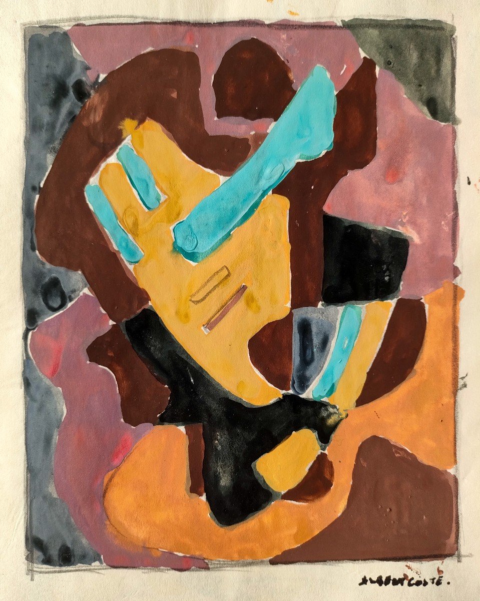Albert Coste (1895-1985),  Composition Abstraction,  Gouache Signée à Droite, 56