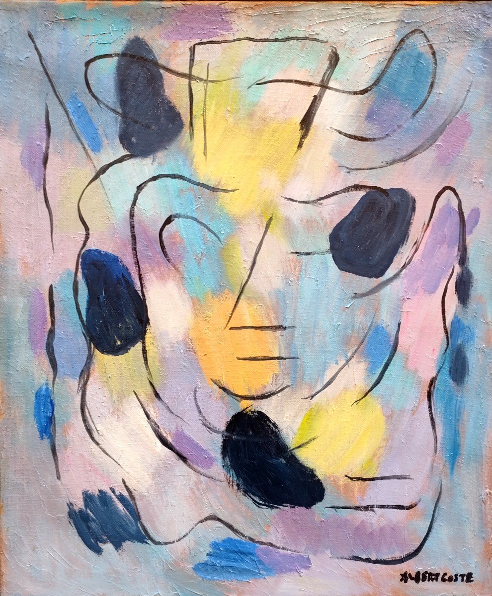 Albert Coste (1895-1985), Abstraction Au Visage, Oil On Canvas, Signed, Framed.