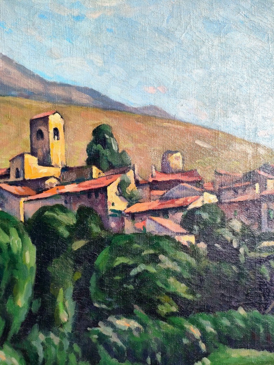 Marcel Bernanose (1884-1952), Le Village Catalan, Huile Sur Toile Signée, Encadrée-photo-1