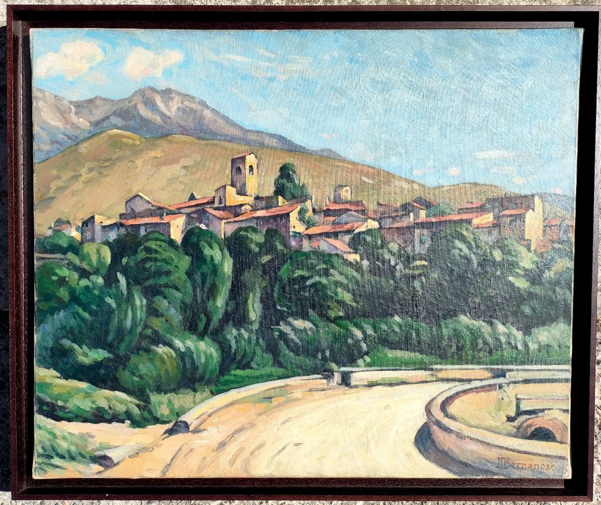 Marcel Bernanose (1884-1952), Le Village Catalan, Huile Sur Toile Signée, Encadrée-photo-3