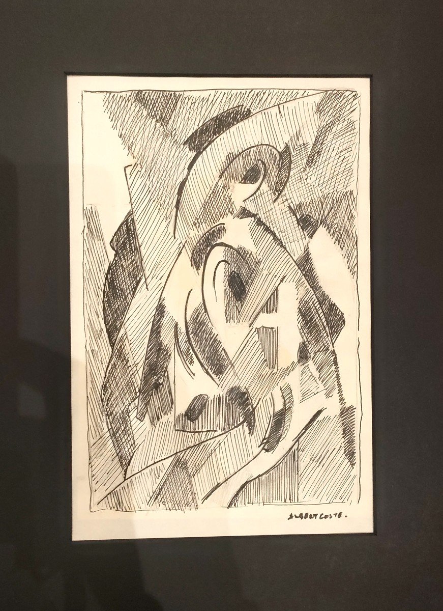 Albert Coste (1895-1985),  Abstraction,  Encre Sur Papier, Signée à Droite, Année 56-photo-3