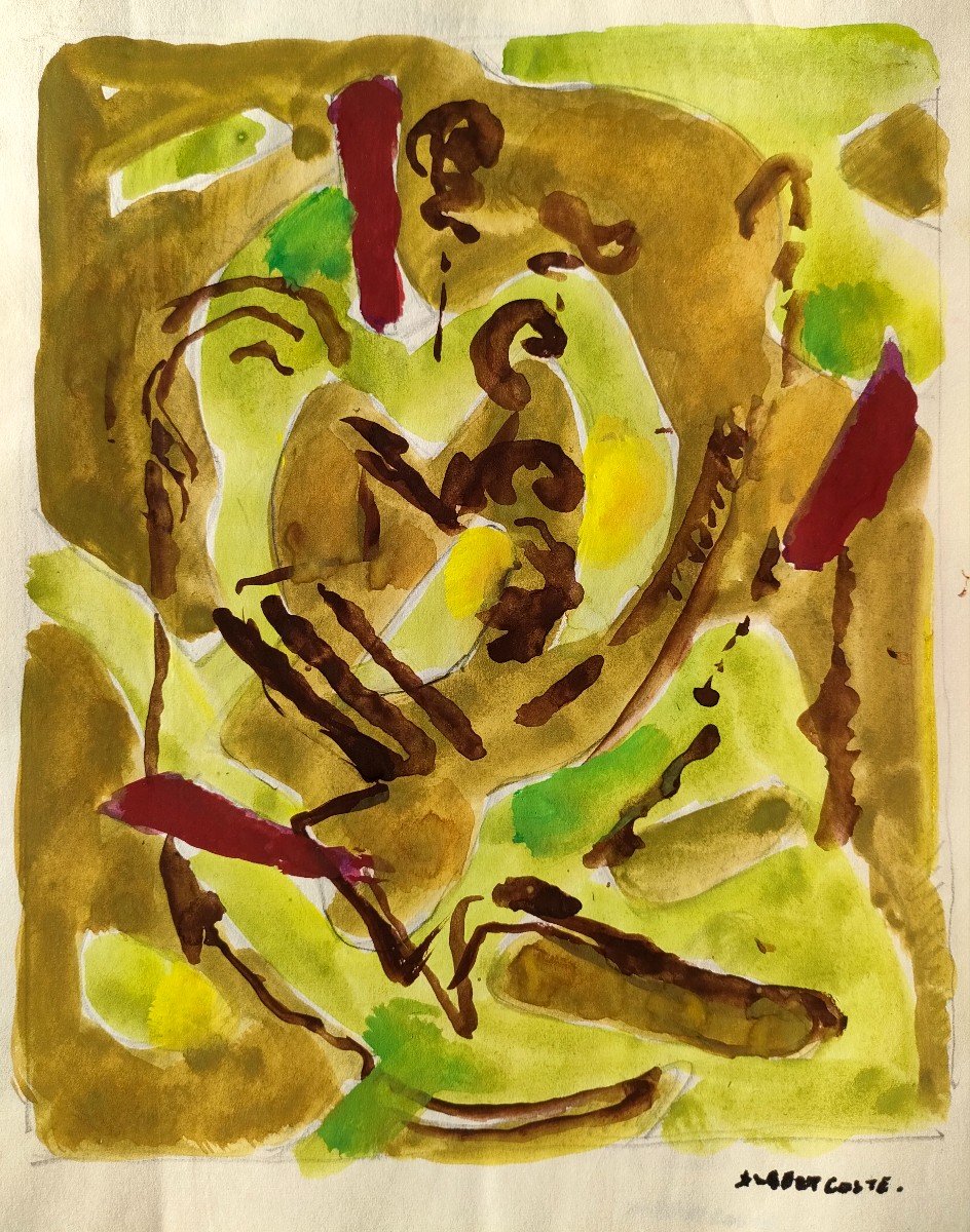 Albert Coste (1895-1985),  Abstraction,  Gouache Signée à Droite, 56, Encadrée.-photo-4