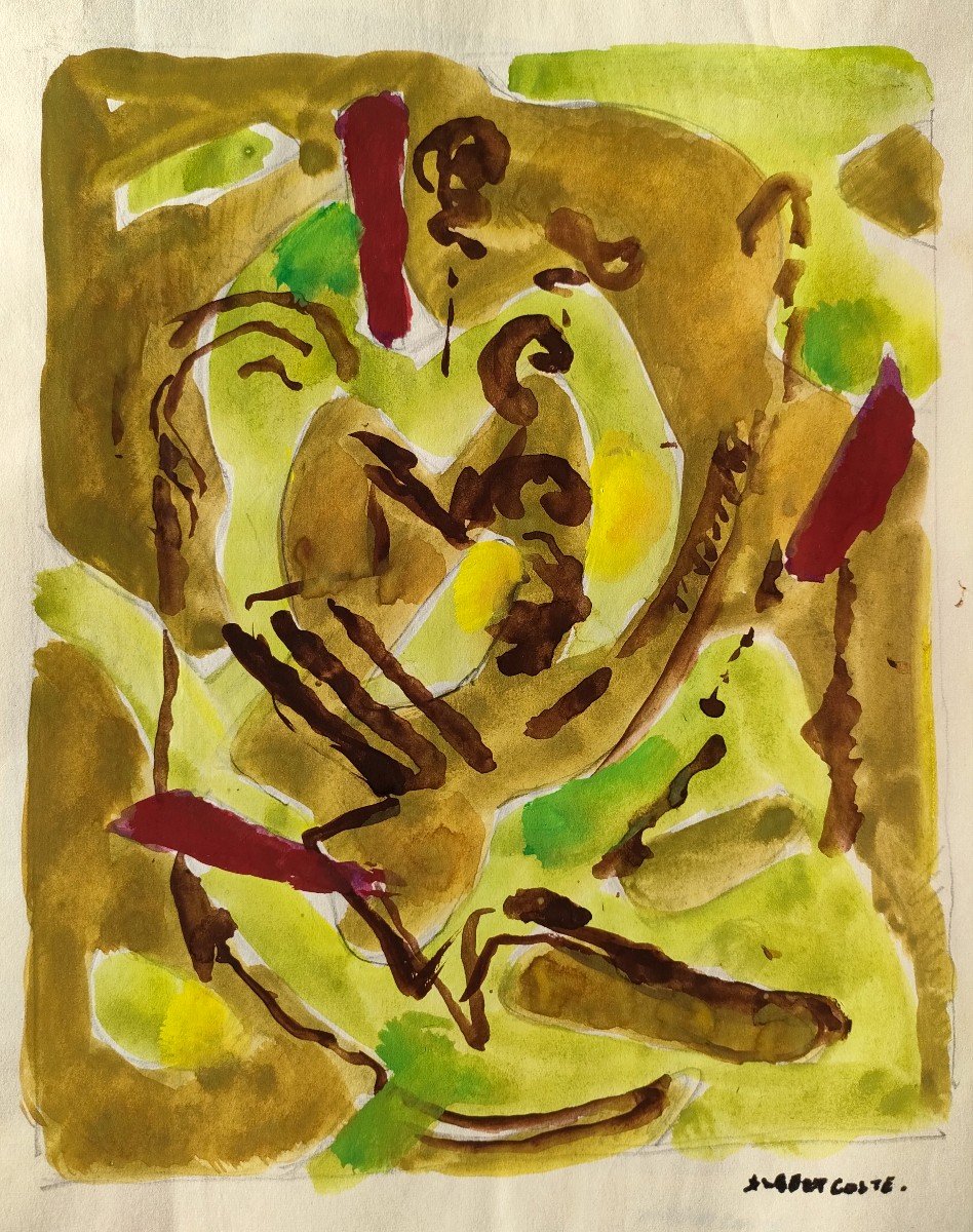 Albert Coste (1895-1985),  Abstraction,  Gouache Signée à Droite, 56, Encadrée.