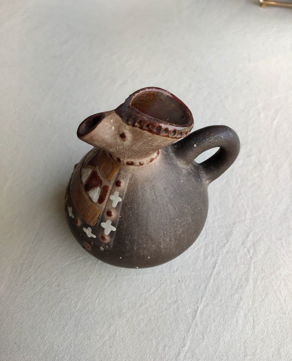 20th Century Mexican School, Small Terracotta Pitcher With Anthropomorphic Decor.-photo-4