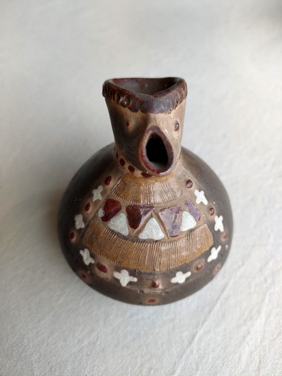 20th Century Mexican School, Small Terracotta Pitcher With Anthropomorphic Decor.-photo-1