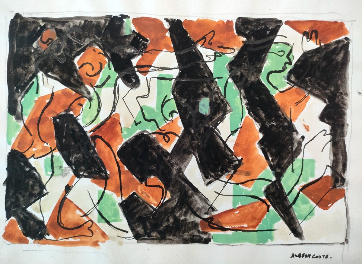 Albert Coste (1895-1985),  Abstraction ,  Gouache Signée à Droite, 56, Encadrée.-photo-1