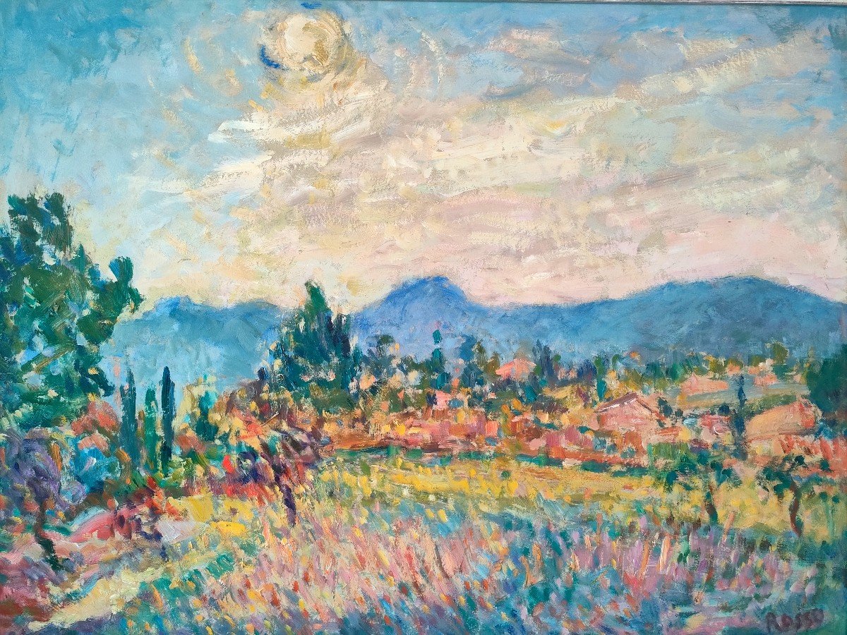 R. Rosso (1924-1987) Le Printemps En Provence, Huile Sur Carton Signée, Encadrée, Années 60