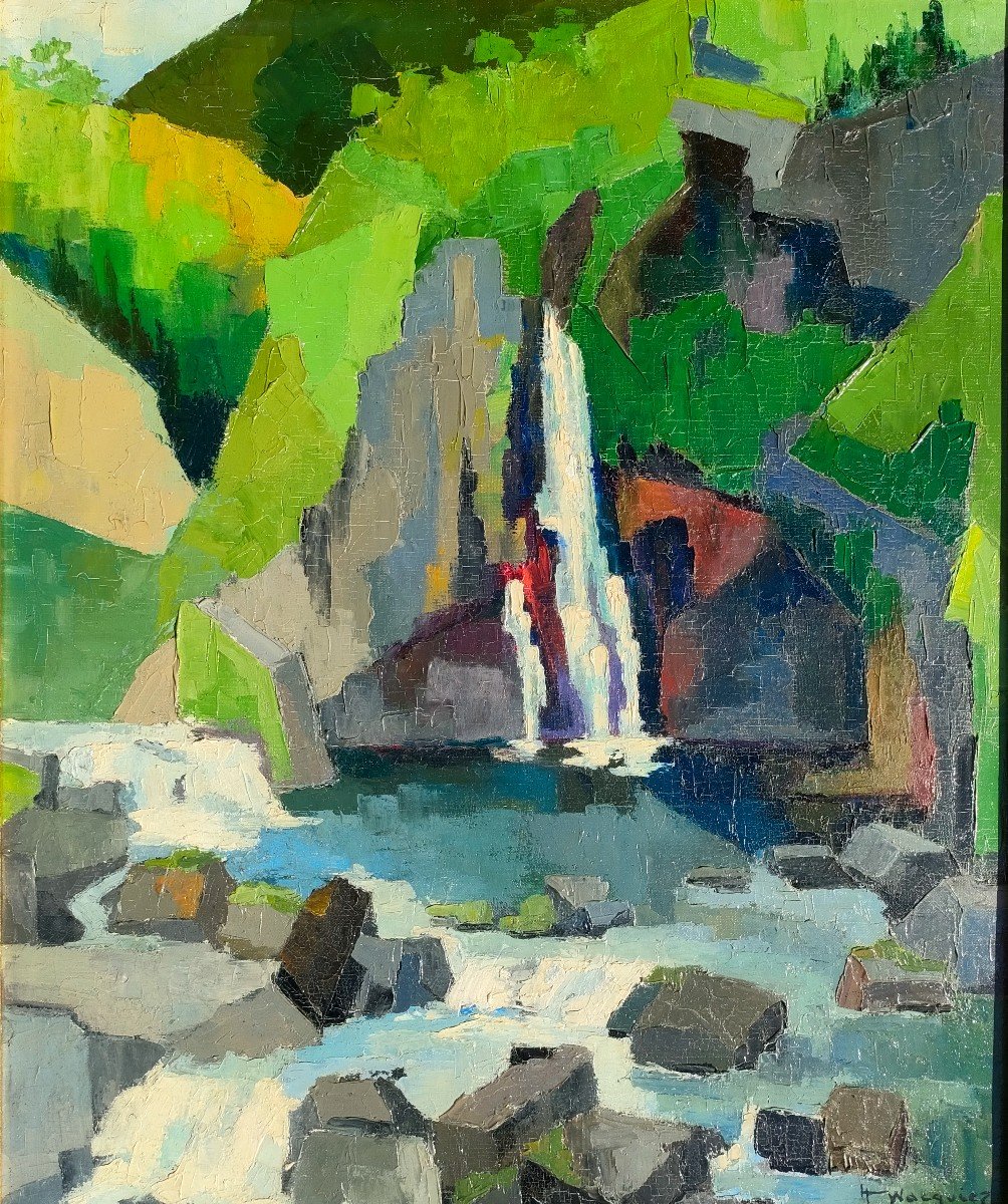 H. Wacquier (1907- ), La Rivière Langevin Huile Sur Toile Signée, Encadrée