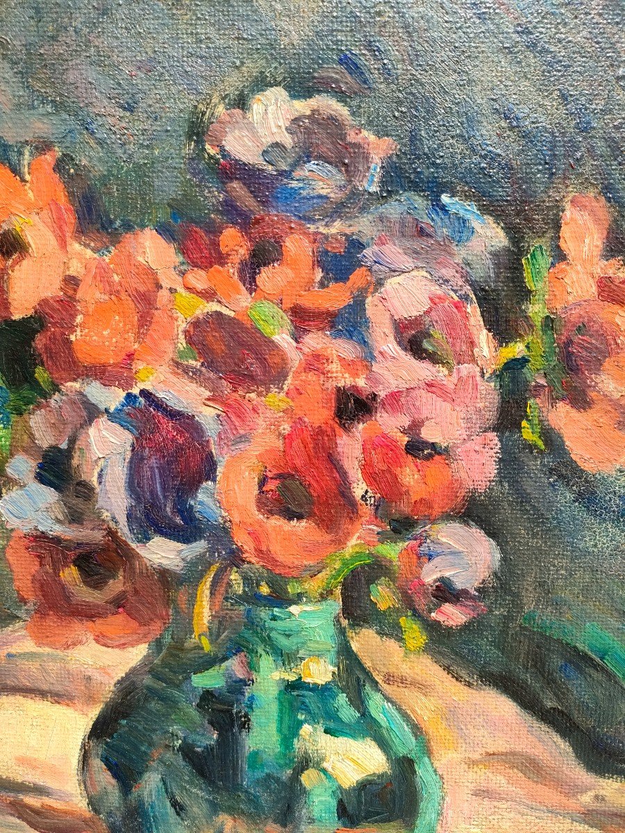 Marcel Arnaud (1877-1956), Bouquet Of Anemones, Oil On Canvas Signed, Framed-photo-3
