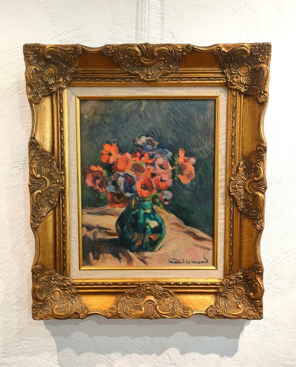 Marcel Arnaud (1877-1956), Bouquet Of Anemones, Oil On Canvas Signed, Framed-photo-3