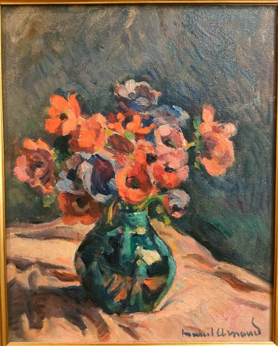 Marcel Arnaud (1877-1956), Bouquet Of Anemones, Oil On Canvas Signed, Framed