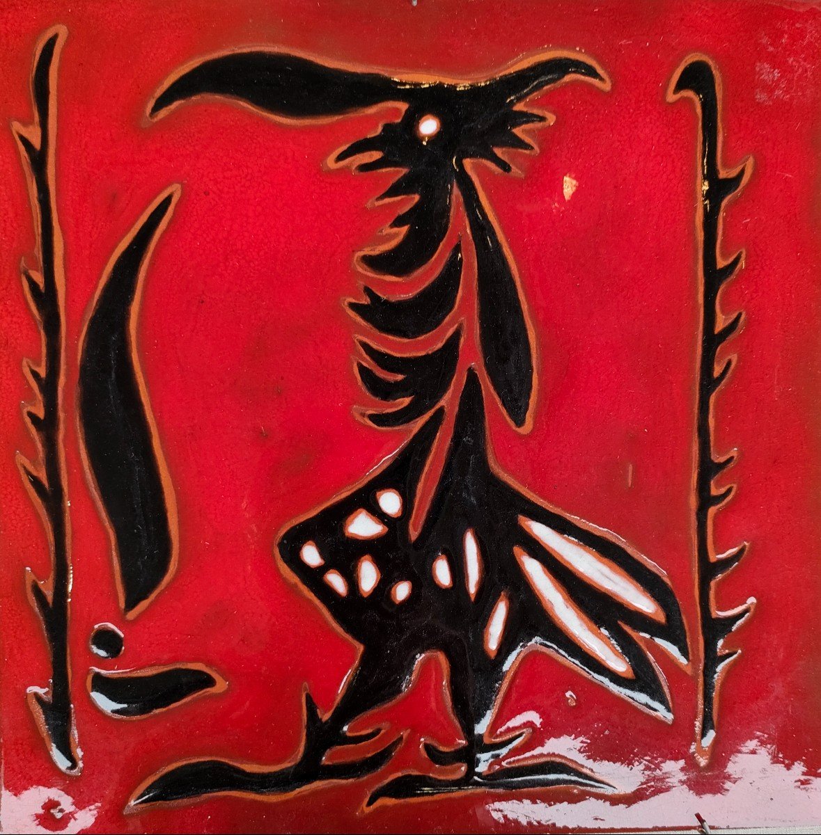 J. Lurçat (1892-1966), Red Ceramic Tile With Rooster Decor, Sant Vicens-photo-4