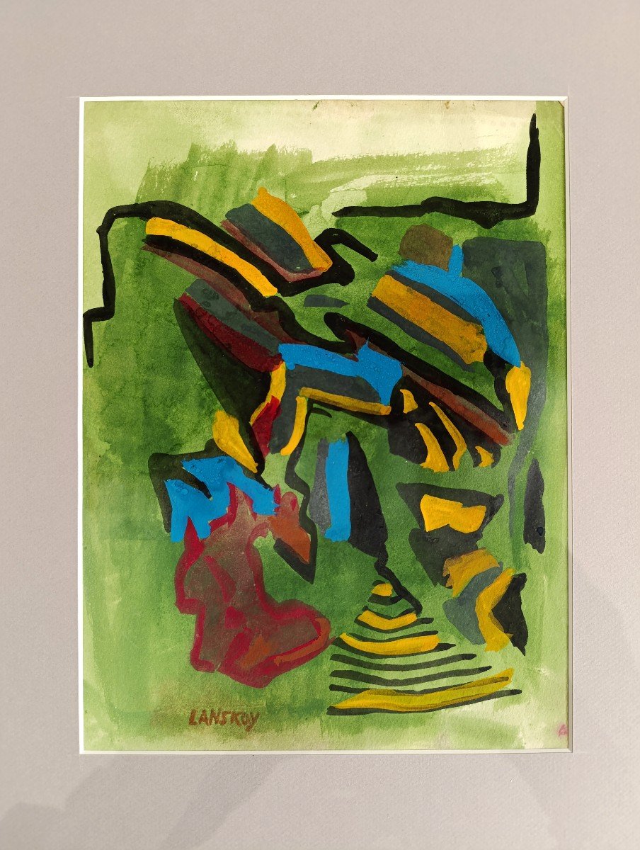 André Lanskoy (1902-1976), Composition, Gouache Et Aquarelle Sur Papier, Signé Au Centre, Cadre-photo-1