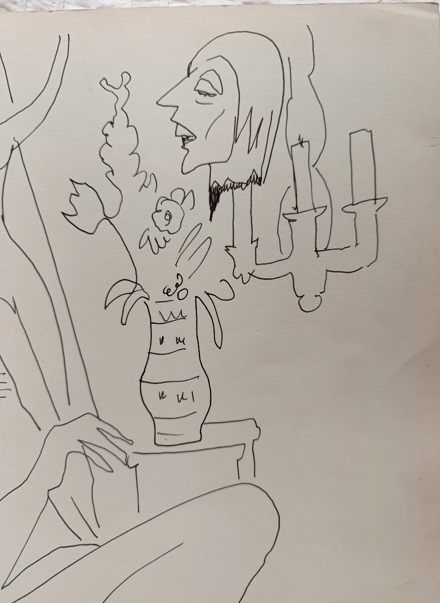 Pierre Ambrogiani (1907-1985), Dessin Satirique , Feutre Sur Papier, signé à gauche.-photo-2