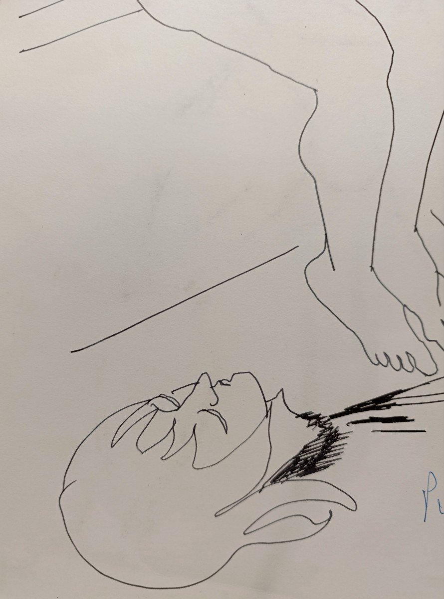 Pierre Ambrogiani (1907-1985), Dessin Satirique , Feutre Sur Papier, signé à gauche.-photo-3