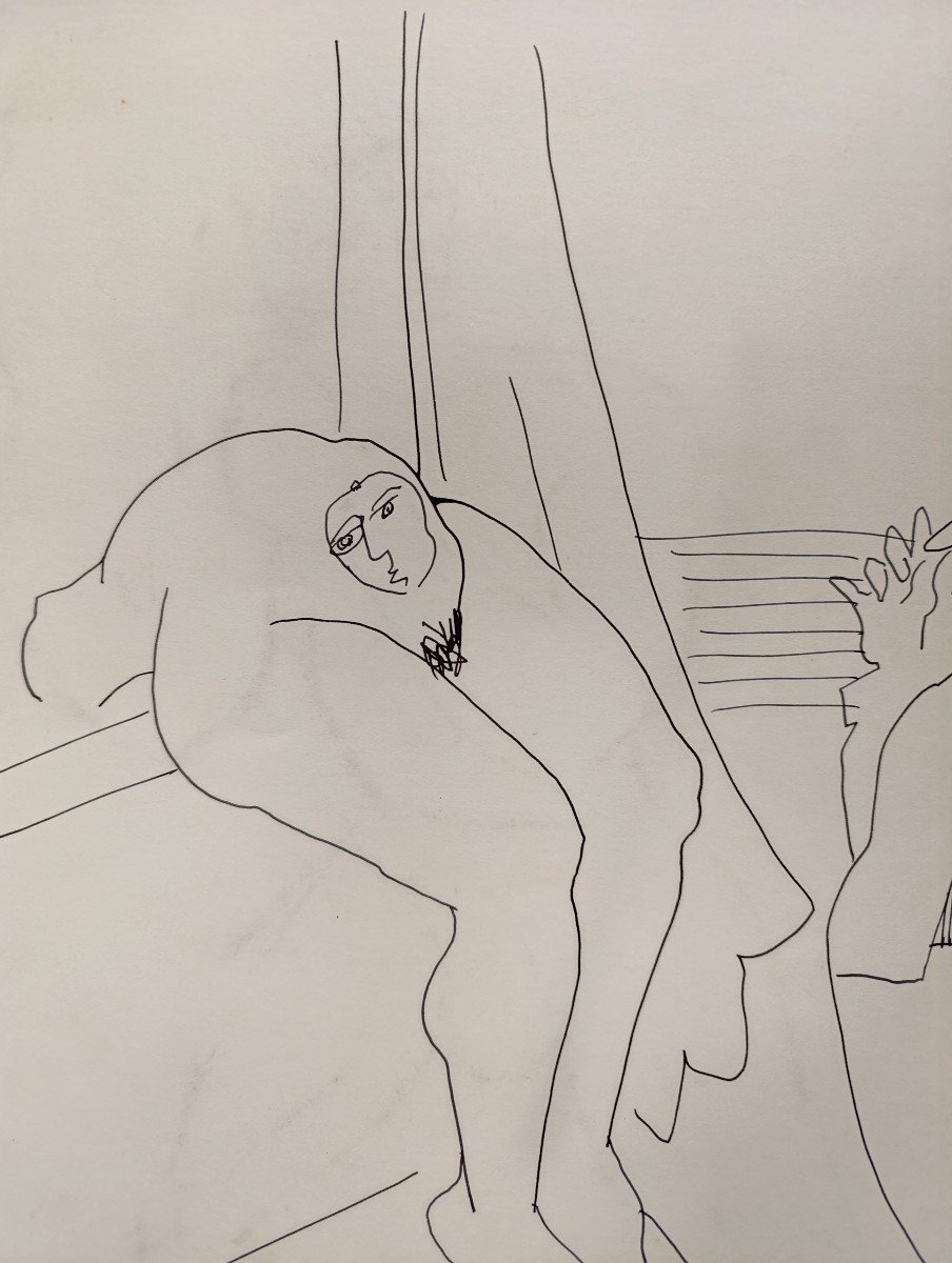 Pierre Ambrogiani (1907-1985), Dessin Satirique , Feutre Sur Papier, signé à gauche.-photo-2