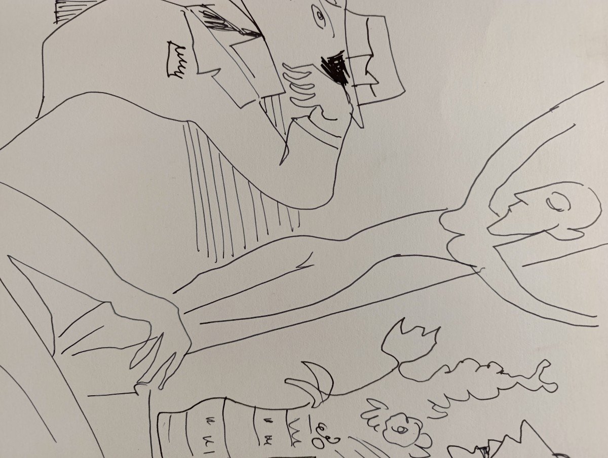 Pierre Ambrogiani (1907-1985), Dessin Satirique , Feutre Sur Papier, signé à gauche.-photo-4
