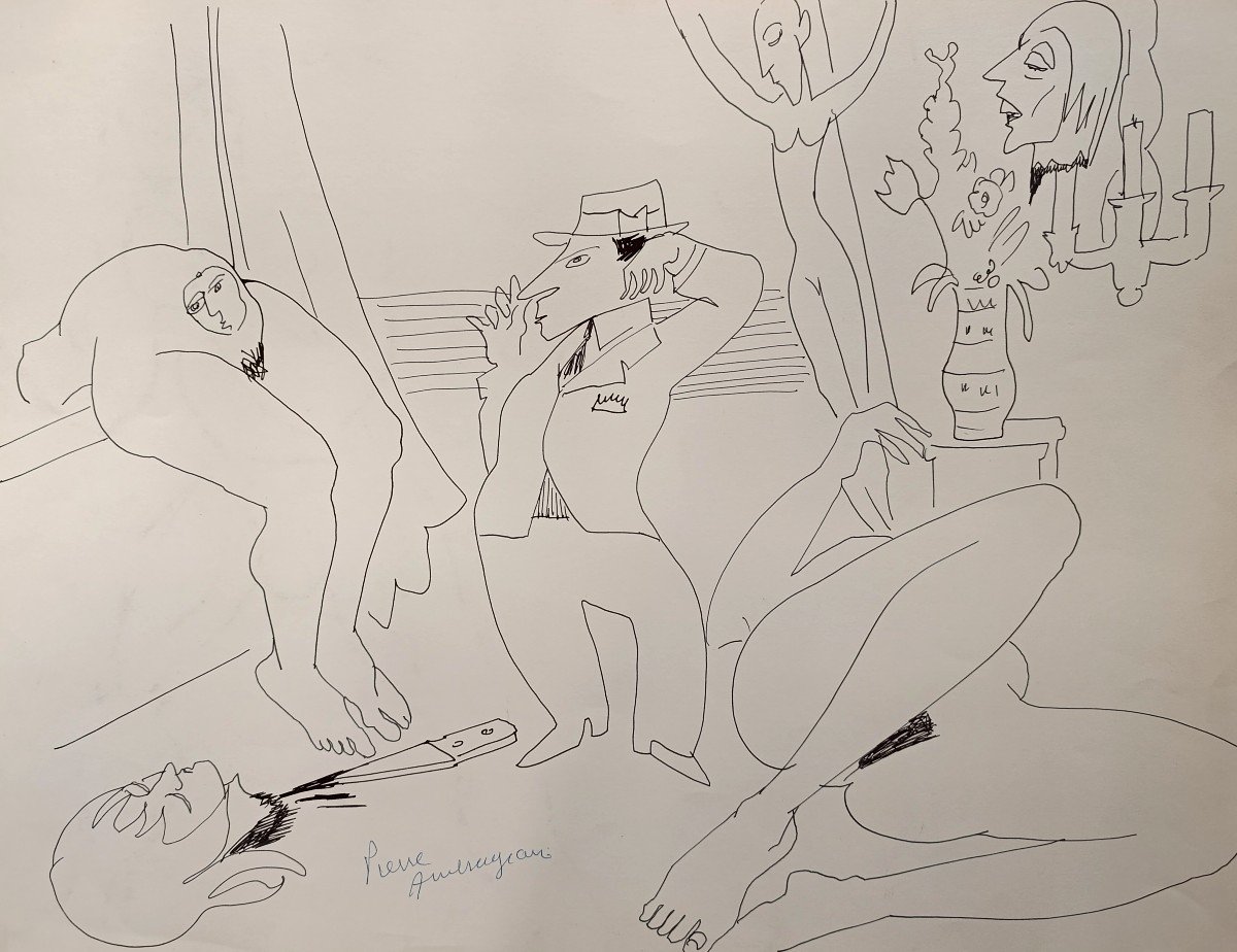 Pierre Ambrogiani (1907-1985), Dessin Satirique , Feutre Sur Papier, signé à gauche.-photo-5