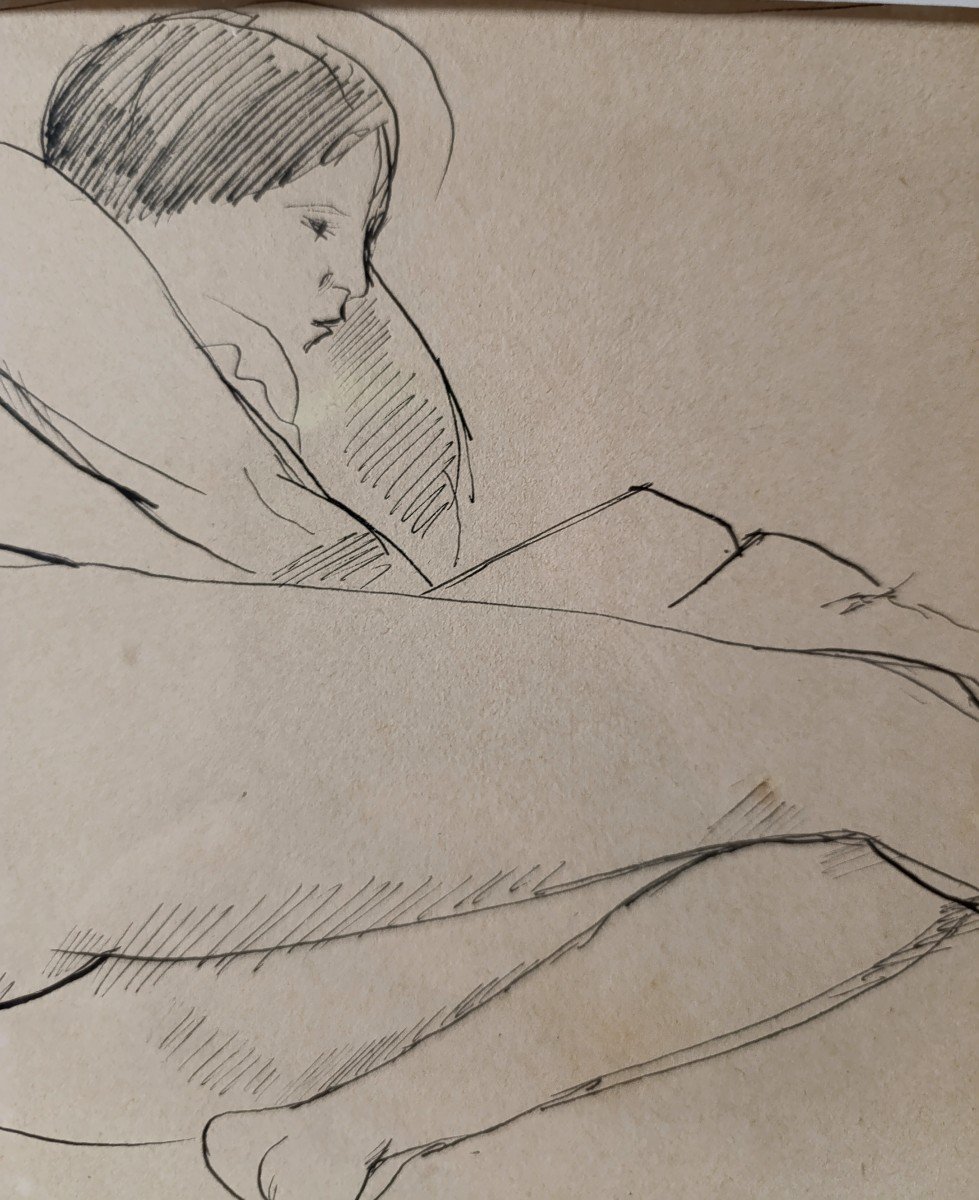 A. Dunoyer De Segonzac (1888-1974), Large Reclining Nude, Pen Drawing, Signed-photo-4
