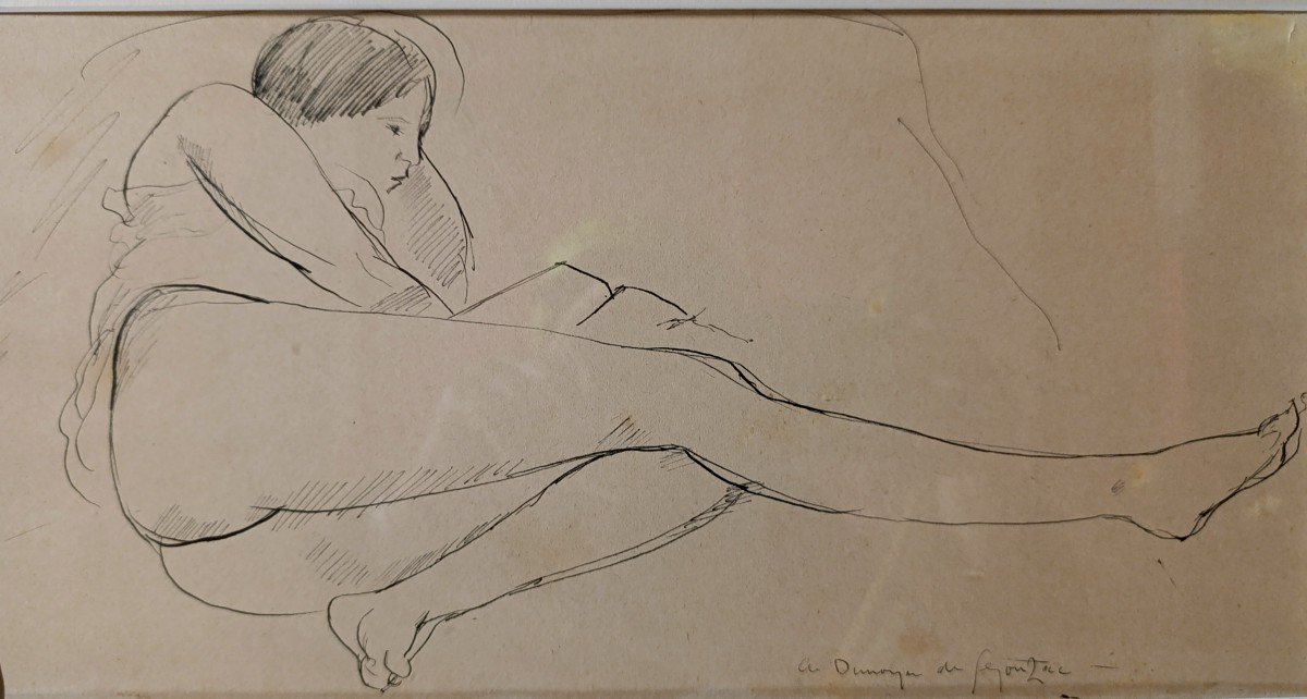 A. Dunoyer De Segonzac (1888-1974), Large Reclining Nude, Pen Drawing, Signed