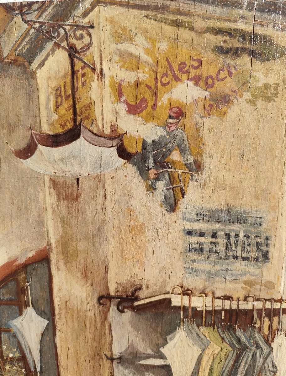 French School (20th Century), The Umbrella Seller, Oil On Panel-photo-4