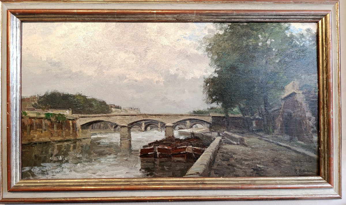 Pj Pelletier (1869-1931), Paris, Le Quai De Montebello, Oil On Cardboard Signed, Framed-photo-3