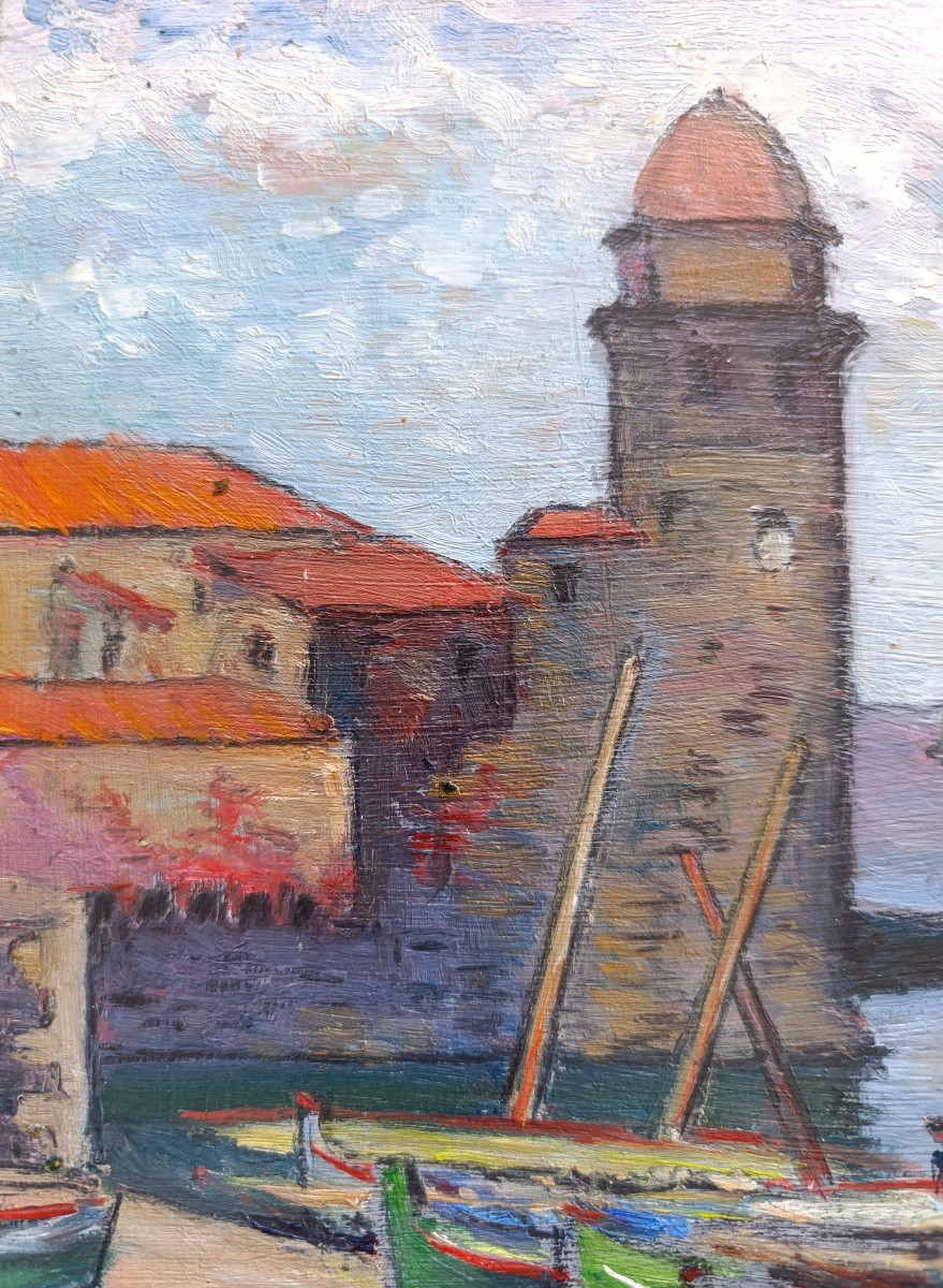 Ecole Française XXème, Vue De La Plage De Collioure, Huile Sur Carton-photo-4