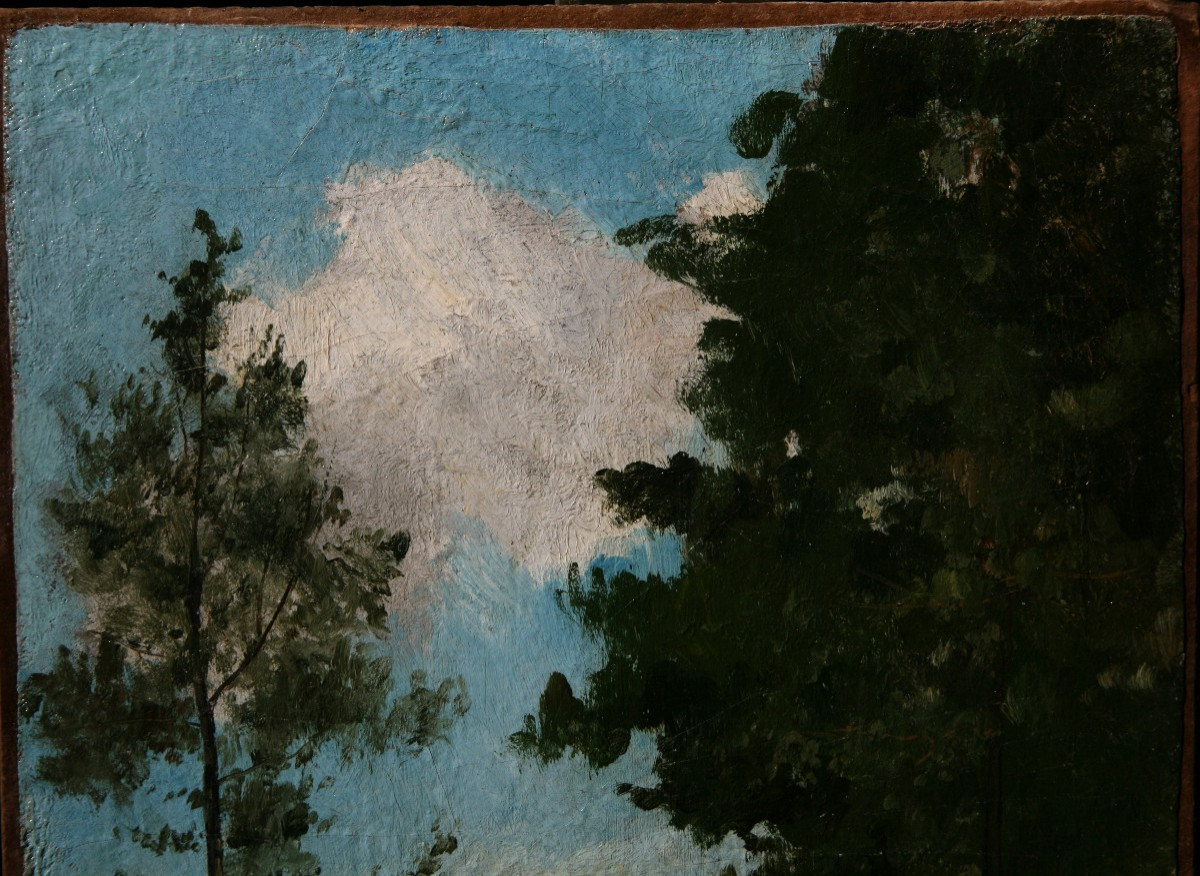 Ecole Provençale XXème, Le Petit Sentier XXème., Huile Sur carton.-photo-2