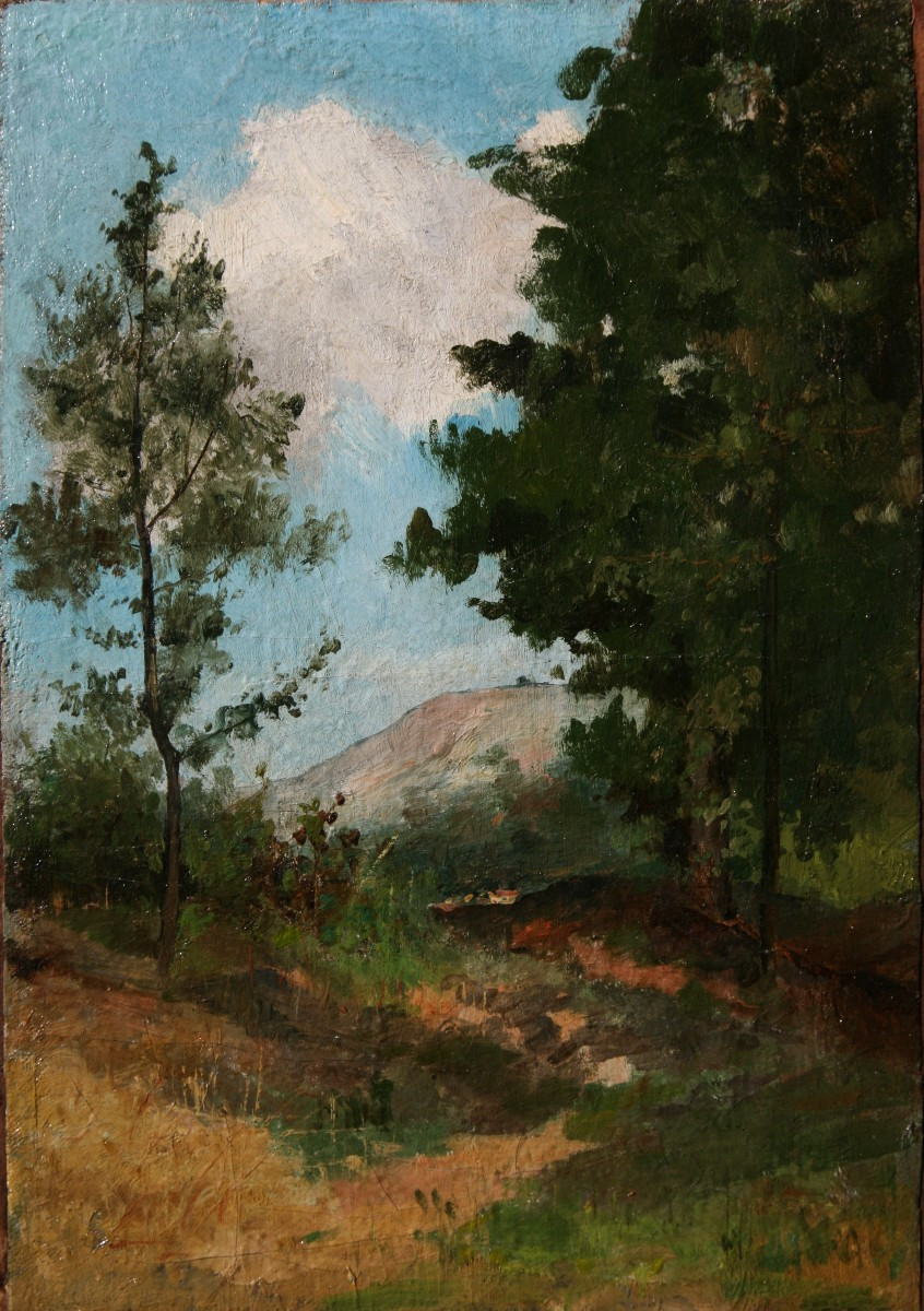 Ecole Provençale XXème, Le Petit Sentier XXème., Huile Sur carton.-photo-3
