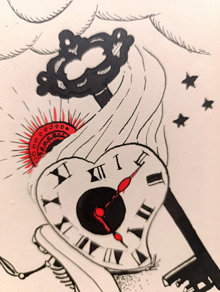 Raphael Arnal (1906-1963), The Clock And The Key, Ink On Paper, Signed, Framed, 1932-photo-2