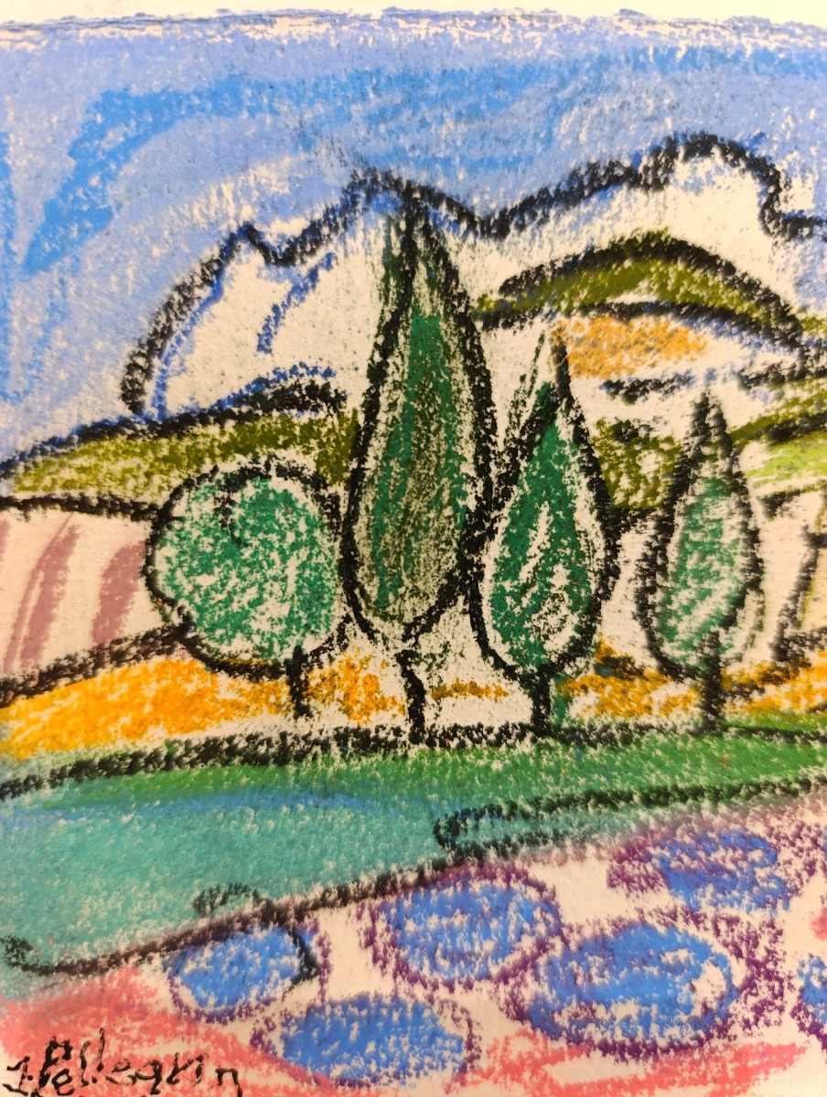 Jacques Pellegrin (1944-2021), La Maison aux cyprès, Pastel Sur Papier, Signé, 1990-photo-3