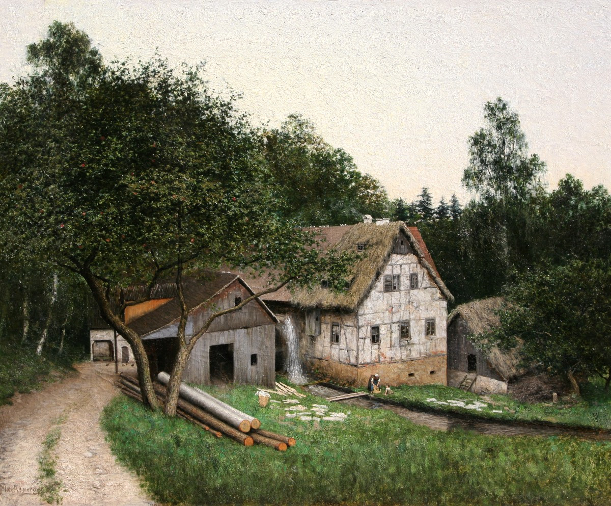 Max Asperger (1864-1924), The House By The Sawmill, Oil On Canvas Signed-photo-1