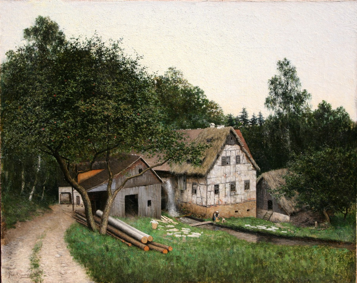 Max Asperger (1864-1924), The House By The Sawmill, Oil On Canvas Signed