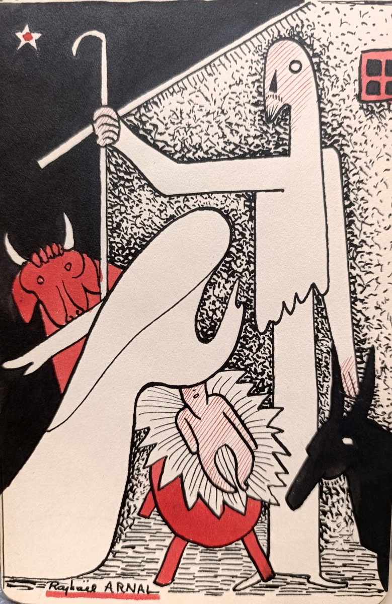 Raphael Arnal (1906-1963), La creche, Encre Sur Papier, Signée, Encadrée, 1932