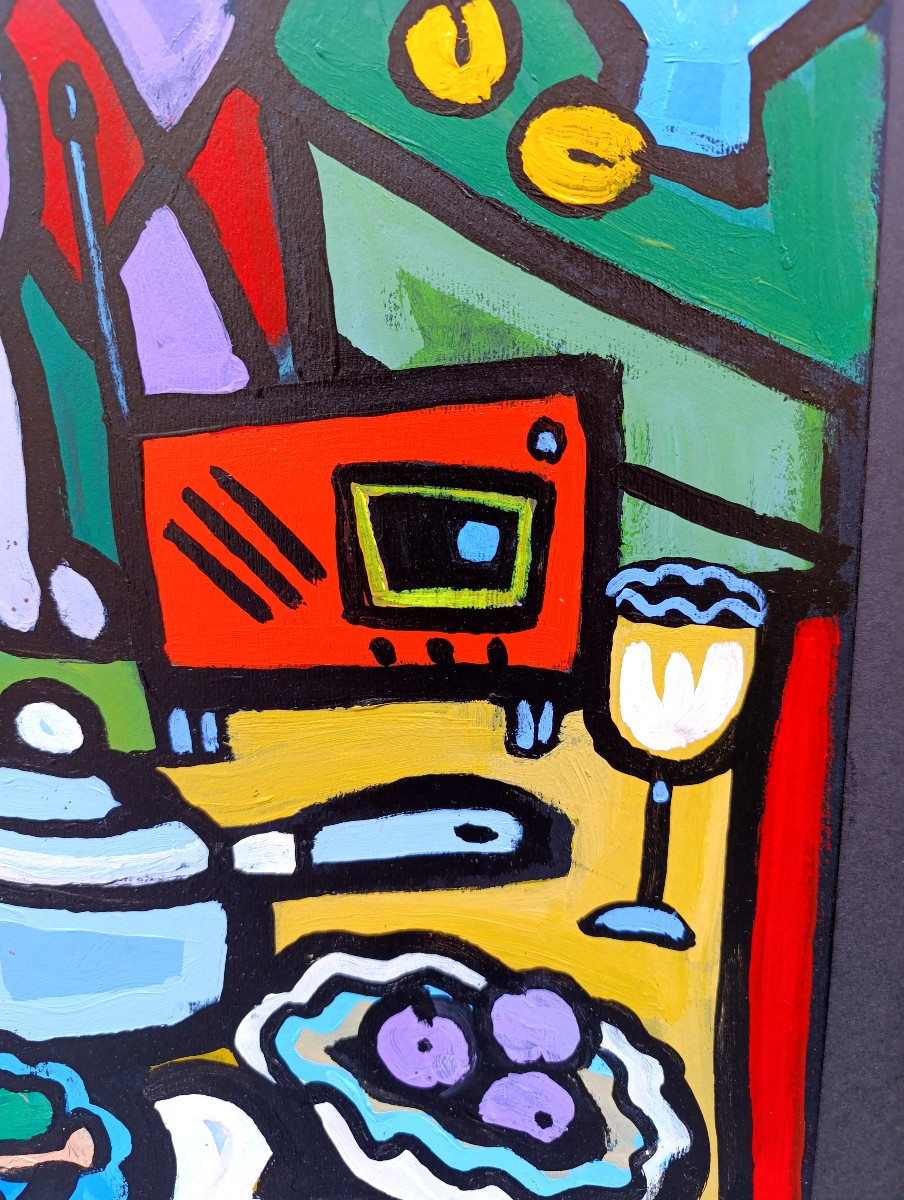 Jacques Pellegrin (1944-2021), The Picnic Table, Acrylic On Cardboard On Paper, Signed-photo-2