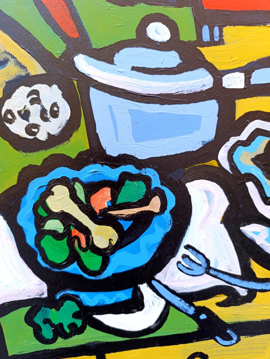 Jacques Pellegrin (1944-2021), The Picnic Table, Acrylic On Cardboard On Paper, Signed-photo-4