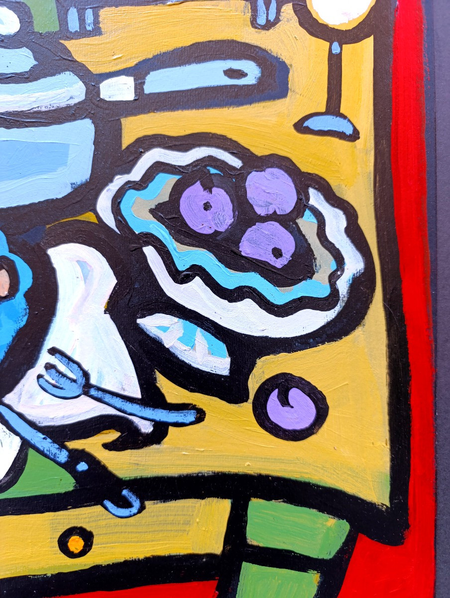 Jacques Pellegrin (1944-2021), The Picnic Table, Acrylic On Cardboard On Paper, Signed-photo-1