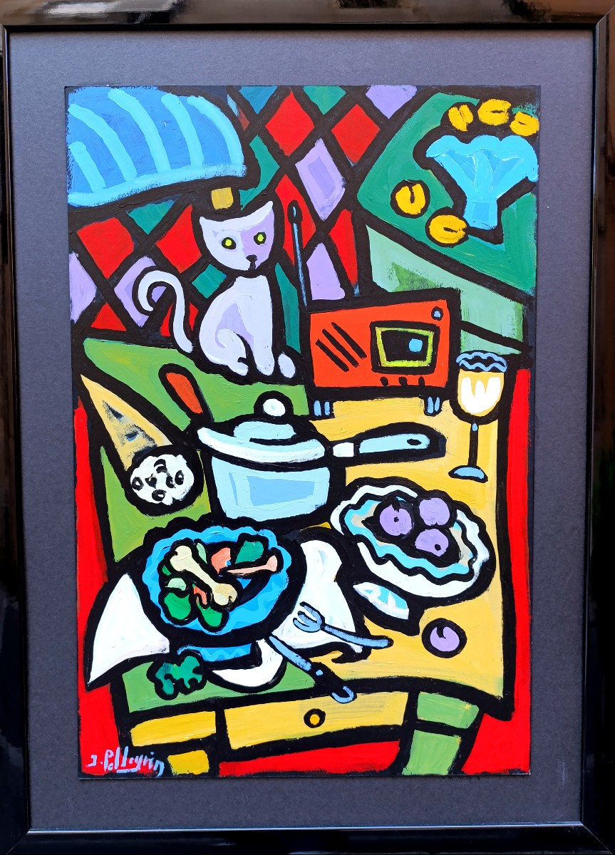 Jacques Pellegrin (1944-2021), The Picnic Table, Acrylic On Cardboard On Paper, Signed