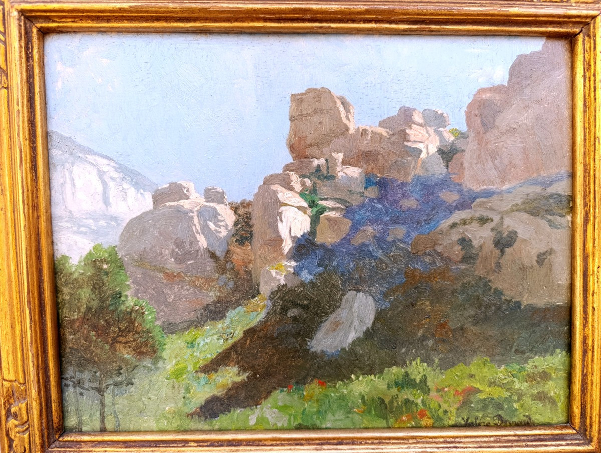 Valere Bernard (1860-1936), Le val d'enfer aux Baux de Provence, huile sur panneau signée-photo-3