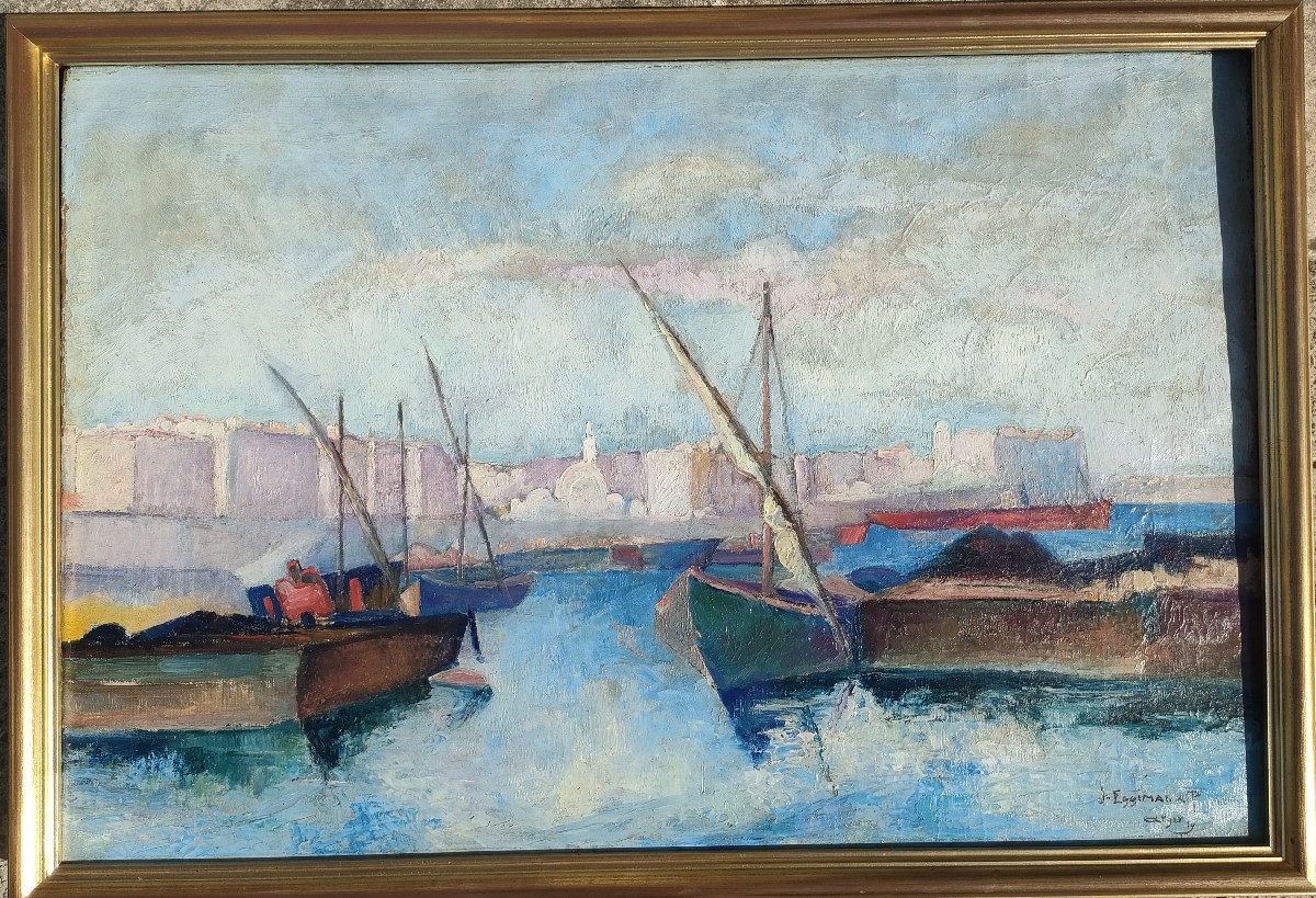 P. Eggimann (1903-1940), Le port d'Alger, Huile sur toile signée à droite, datée 1919-photo-4