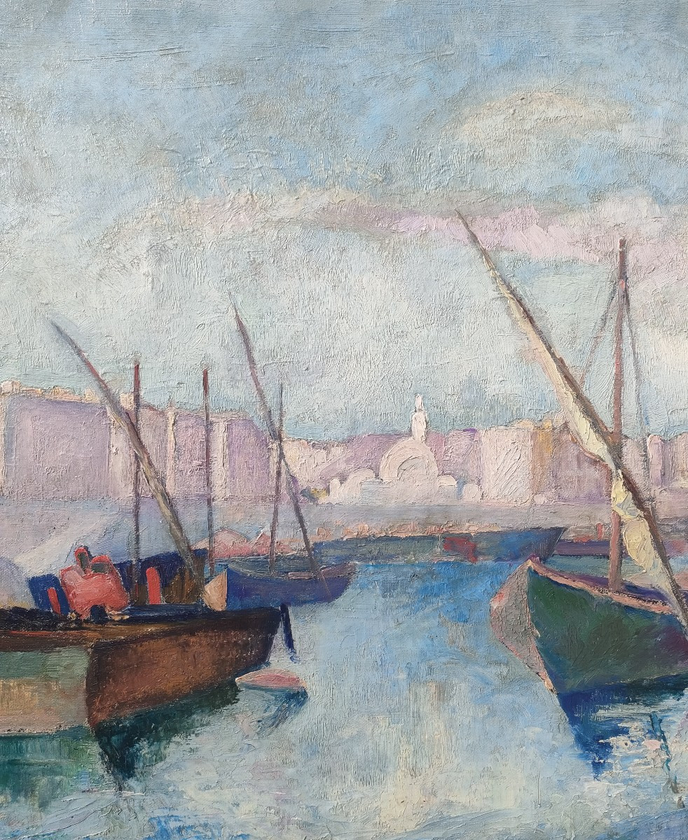 P. Eggimann (1903-1940), Le port d'Alger, Huile sur toile signée à droite, datée 1919-photo-1