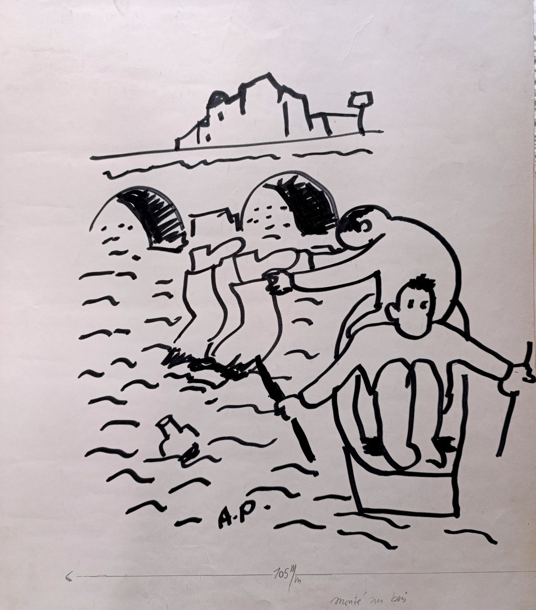 P. Ambrogiani (1907-1985), The Drowned Man Of The Auffes Valley, Felt-tip Pen On Paper Signed Pa-photo-1