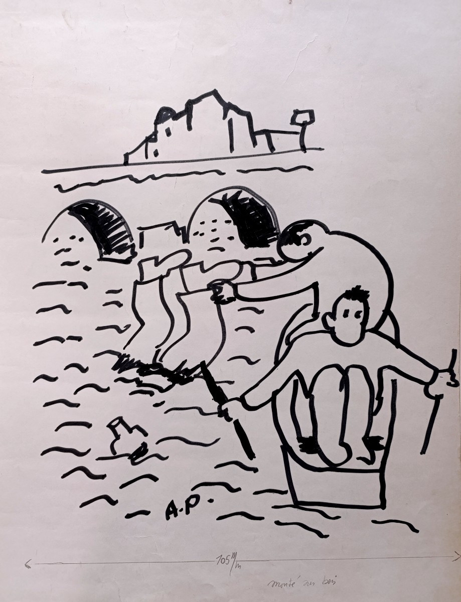 P. Ambrogiani (1907-1985), The Drowned Man Of The Auffes Valley, Felt-tip Pen On Paper Signed Pa