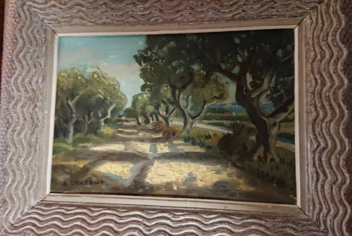A. Chabaud (1882-1955), Les oliviers du chemin, huile sur toile signée, encadrée cadre Bouche-photo-4