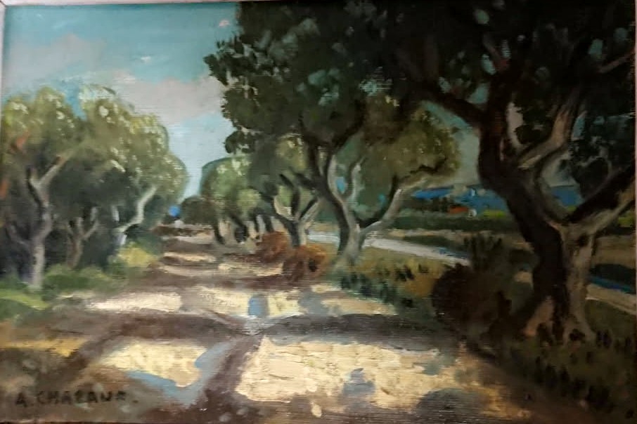 A. Chabaud (1882-1955), Les oliviers du chemin, huile sur toile signée, encadrée cadre Bouche