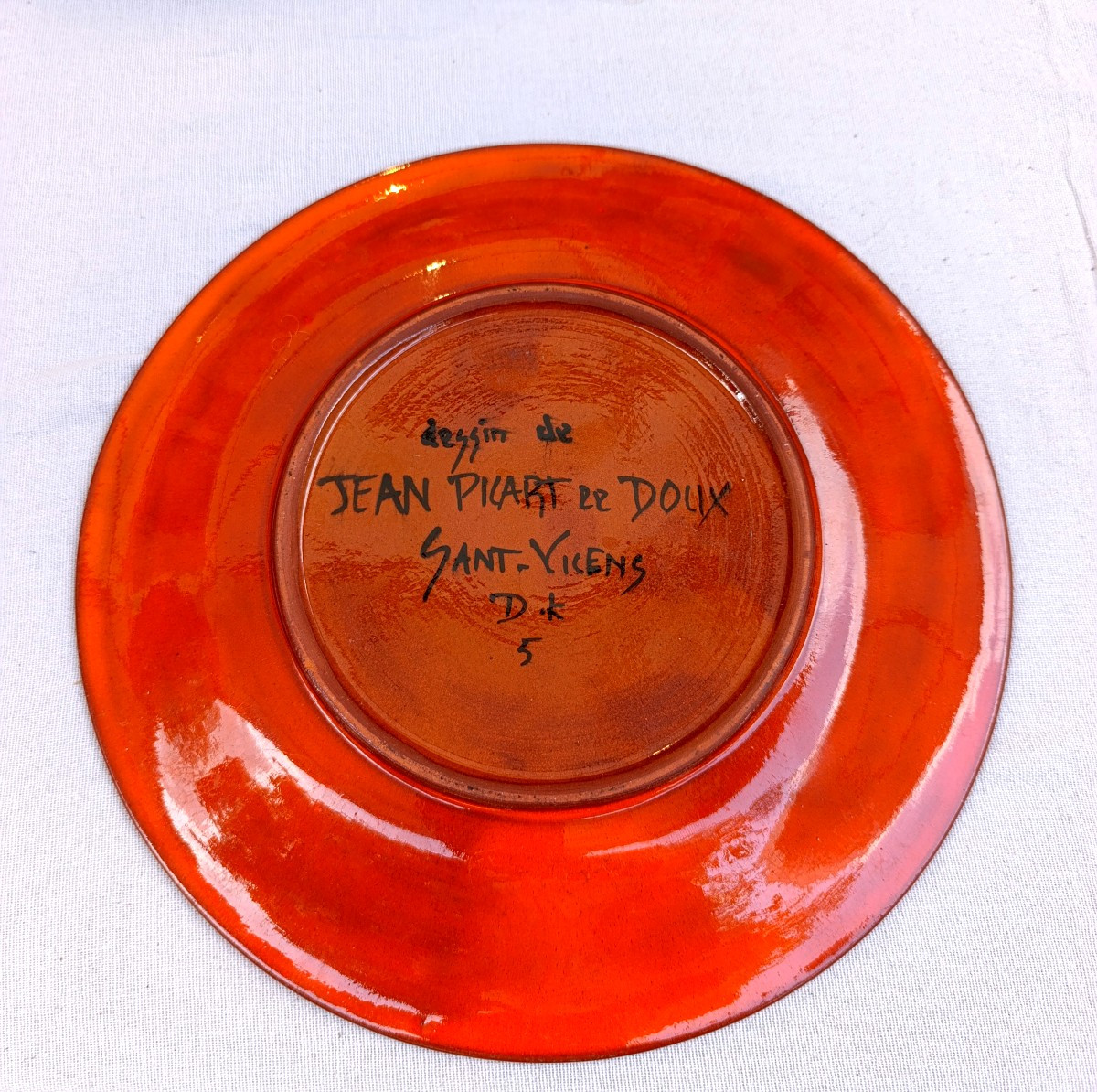 Jean Picart Le doux (1902-1982), Le poisson vert, Assiette en céramique émaillée, signée dos-photo-3