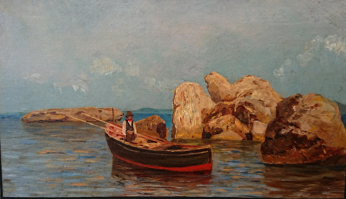 Ecole Provençale XXème, Le jeune pêcheur, Huile Sur Toile, années 30-photo-1