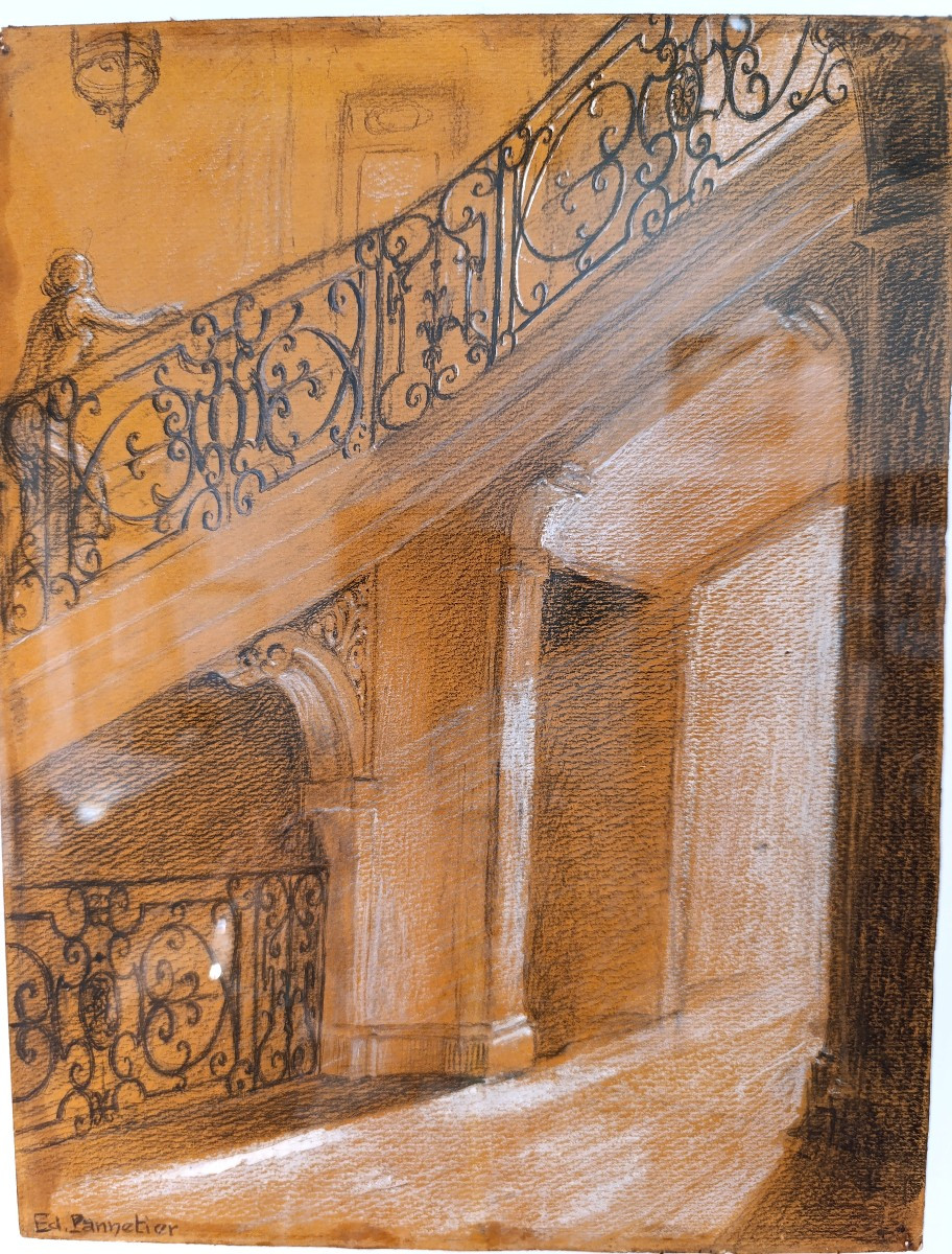 Edouard PANNETIER (1884-1965), Pierre noire sur papier, Hotel de Caumont, Aix, signée