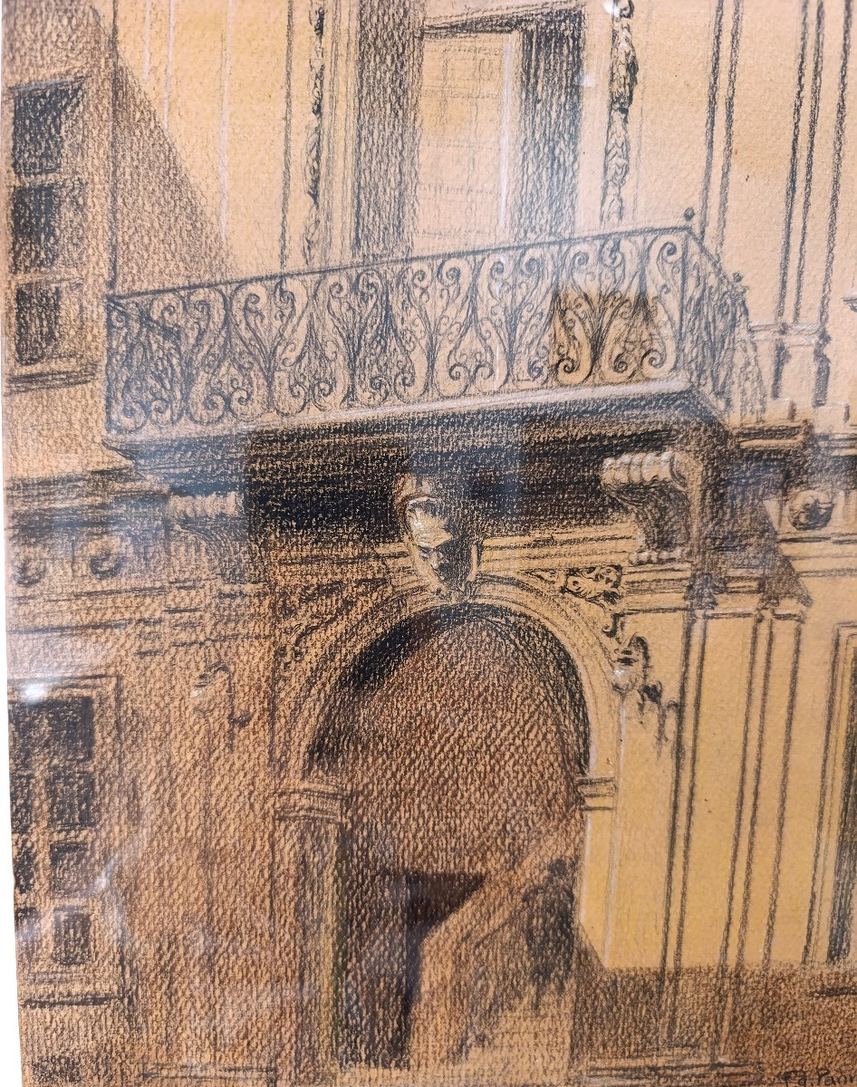 Edouard Pannetier (1884-1965), Charcoal On Paper, Aix Town Hall Signed, Framed-photo-2