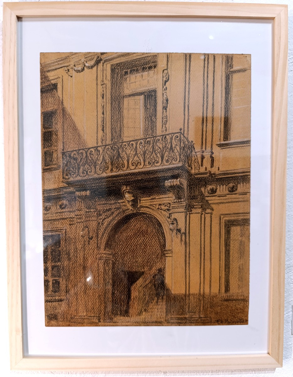 Edouard Pannetier (1884-1965), Charcoal On Paper, Aix Town Hall Signed, Framed-photo-4